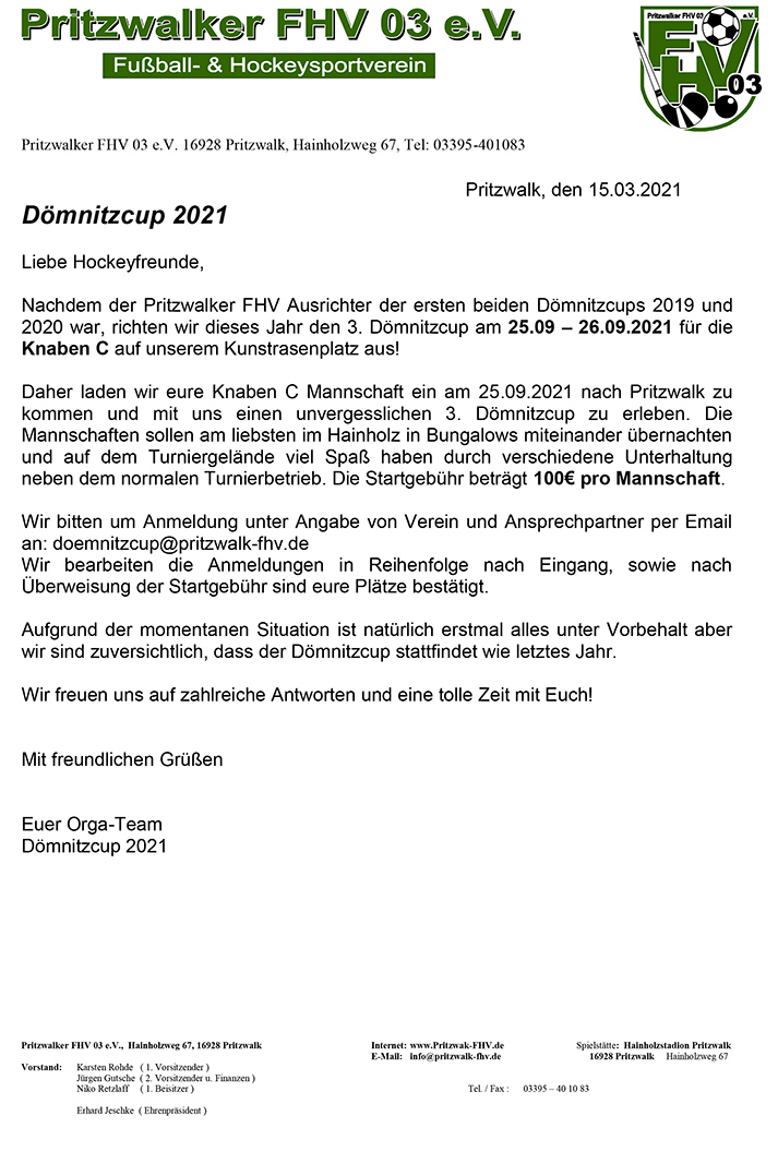 Einladung Dömnitz Cup